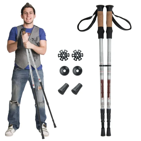 1 Paar Wandelstokken Aluminium Wandelstok Opvouwbare Alpiniststok Schokbestendig Verstelbare Lengtes 65-135CM - Zilver