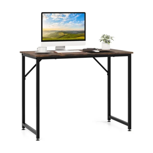 100 X 50 X 77 Cm Bureau Kleine Computertafel Vergadertafel Studietafel Werktafel PC-Tafel Metalen Frame Voor Thuiskantoor Werkkamer-Bruin