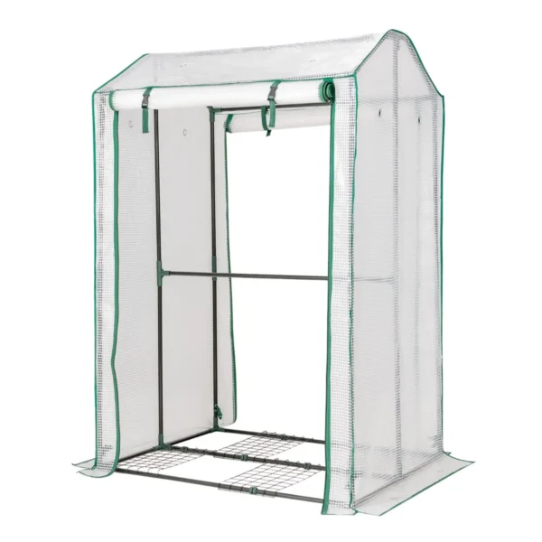 100cm X 81cm X 150cm Buitenserre Inloopserre Met 2 Oproldeuren Met Ritssluiting PE-Rooster Dekking & 8 Luchtgaten Wit