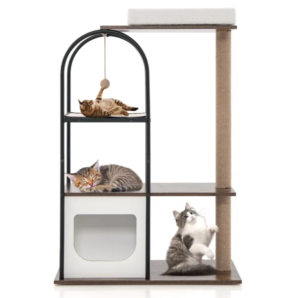118 Cm Hoge Klimrek Voor Katten Met Metalen Frame Kattenbed Jute Krabpalen Sisalplank Hangende Bal Klimmeubels Voor Katten Bruin