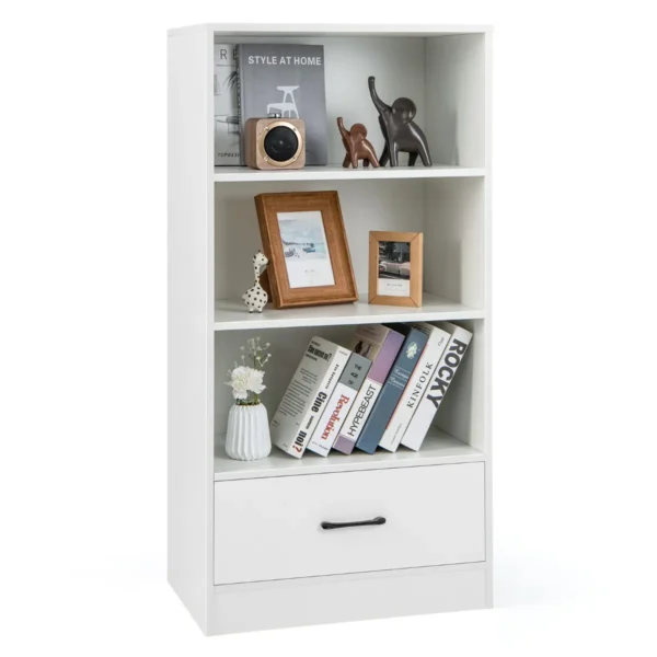 120 Cm Boekenkast Met Laden 4 Niveaus Opbergrek Van Hout Staand Rek (Wit)
