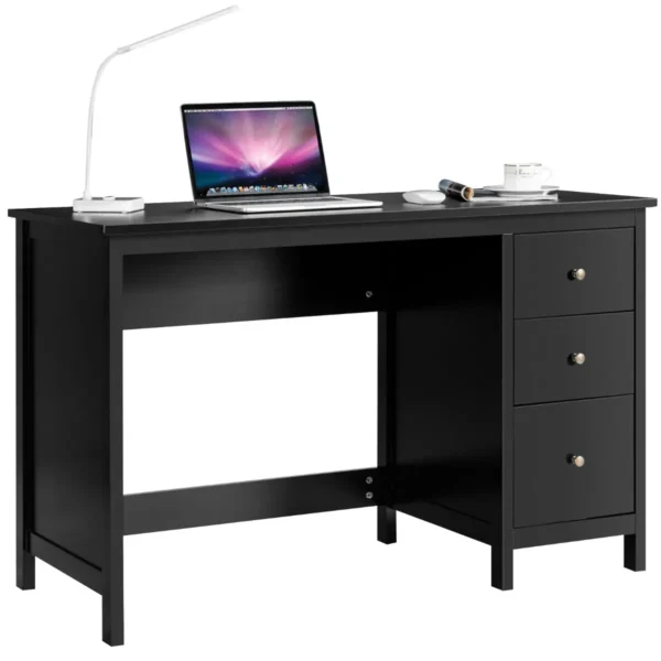 120 Cm Bureau Met 3 Laden Industrieel Bureau Compact Computerbureau Met Kantelbeveiliging Multifunctionele Werktafel-Zwart