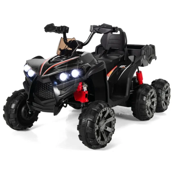 12V Elektrisch Kindervoertuig Met 6 Wielen 4 Aandrijving Kinderquad Op Batterijen Achterbak LED-Verlichting Muziek Verhaal Zwart