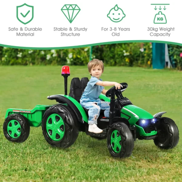 12V Elektrische Kindertractor Met Aanhanger Speelgoedtractor 151 X 68 X 70 Cm Groen