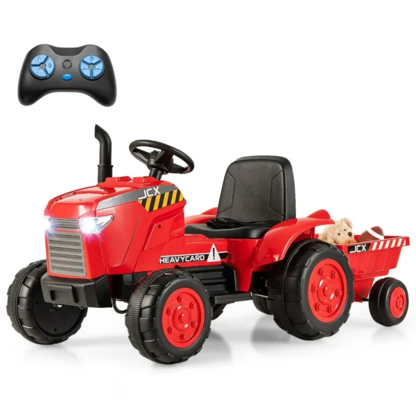 12V Tractor Voor Kinderen Van 3 Tot 8 Jaar Aanhanger 2 In 1 Elektrische Speelgoedauto Afstandsbediening Verlichting Claxon-Rood