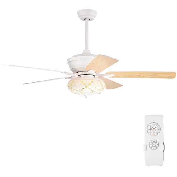 132 Cm Plafondventilator Met Afstandsbediening Binnen Plafondventilator Met 2 Downrods 3 Windsnelheden En 5 Omkeerbare Bladen Wit