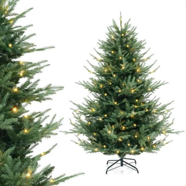 135 Cm Kunstkerstboom 442 Takken 160 Warm Witte LED-Lampjes PE PVC Vellen Voorverlichte Kerstboom Voor Feestdagen Thuis