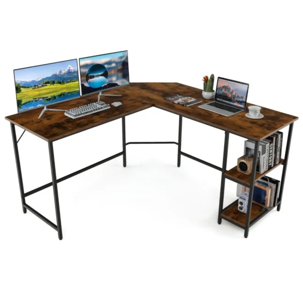 138cm L-Vormig Computerbureau Hoekbureau Voor Thuiskantoor Bureau Met Metalen Frame Verwijderbare Plank-Bruin
