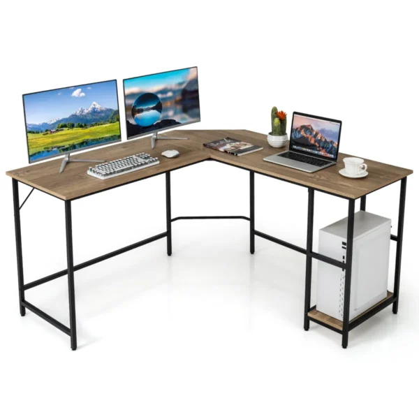 138cm L-Vormig Computerbureau Hoekbureau Voor Thuiskantoor Bureau Met Metalen Frame Verwijderbare Plank-Natuur