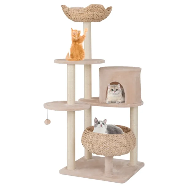 146 Cm Krabpaal Met Kattenmand Kattenboom Met Zitstang Speelbal Sisalpalen Meertraps Klimboom Kattenkrabpaal Katten Beige