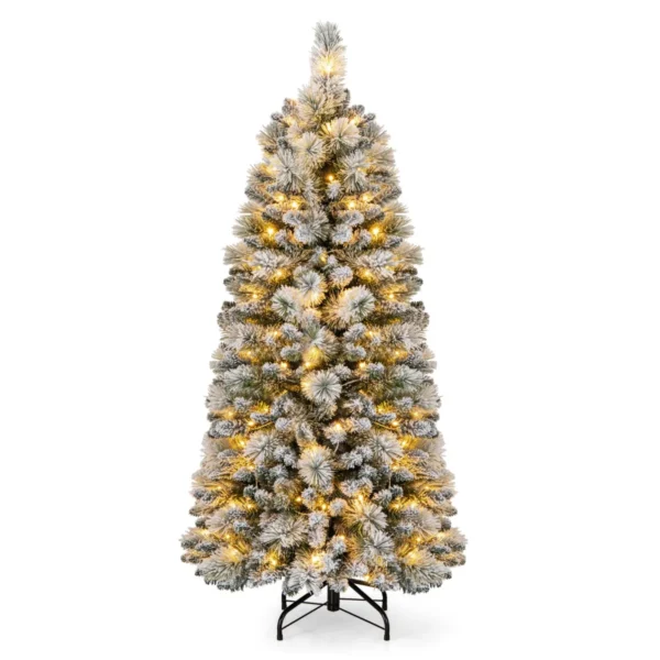 150 Cm Gevlokte Kerstboom Kerstboom Met Dennennaalden 378 Takuiteinden 130 Warmwitte LED-Lampjes Kerstdecoratie