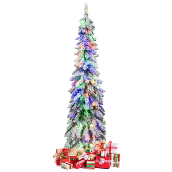 150 Cm Hoge Kunstkerstboom Gevlokte Kerstboom Met 334 PVC-Takken 150 LED-Verlichting 2 Lichtkleuren Timer En 11 Modi