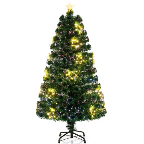 150cm Kunstkerstboom Met Glasvezel Lichtslinger 24/36 Warmwitte Lampjes 170/230 Takuiteinden Topster Metalen Standaard