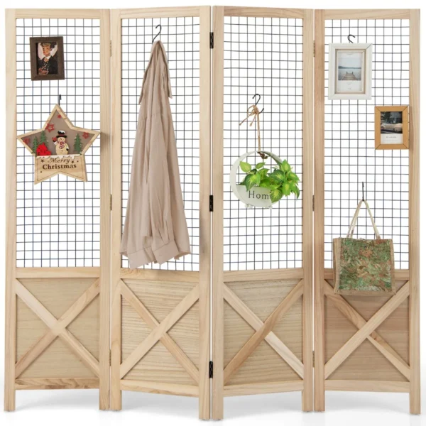 151 X 144 Cm Kamerverdeler Inklapbaar 4-Delige Houten Scheidingswand Roosterwand Om Op Te Hangen Inkijkbescherming Binnen Buiten