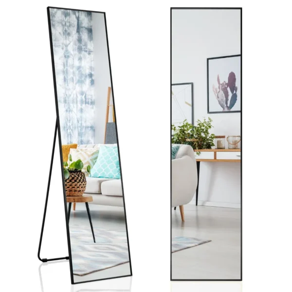 160 X 40 Cm Spiegel Van Volledige Lengte Rechthoekige Garderobespiegel Met Breukvast Glas & Aluminium-Legering Frame Zwart