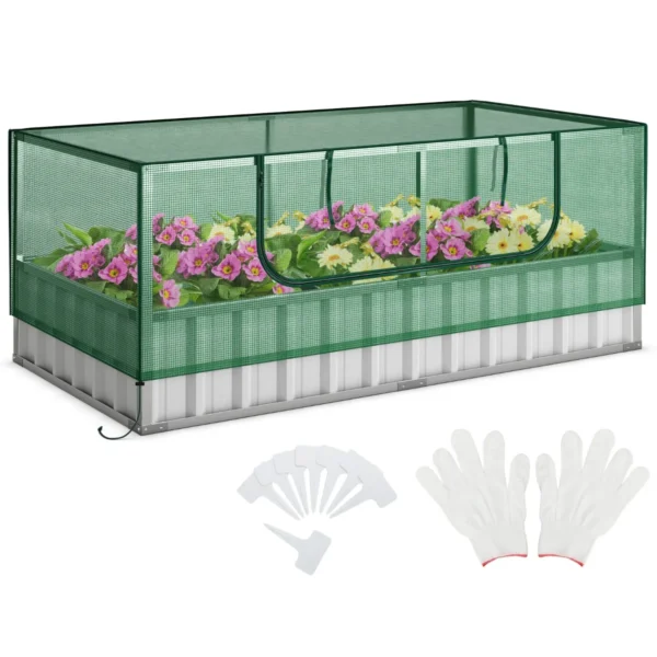 174 X 90 X 70cm Minikas En Verhoogd Tuinbed Plantenbak Met Oprolbare Deur 8 T-Tags En Een Paar Handschoenen Rechthoekige Buitenbak