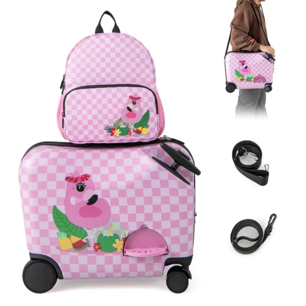 18" Koffer & 12" Rugzakset Voor Kinderen Koffer Op Wieltjes Kinderbagage Met Draagriem Flamingo