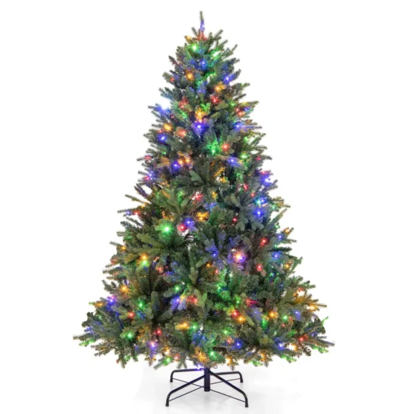 180 Cm Geprefabriceerde Kunstkerstboom Opvouwbare Kerstspar Met 1168 Takpunten 350 Veelkleurige En Warm Witte LED-Verlichting