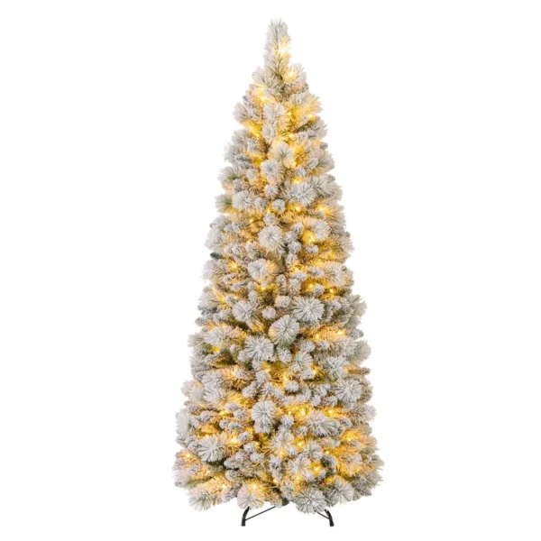 180 Cm Gevlokte Kerstboom Kerstboom Met Dennennaalden 517 Takuiteinden 170 Warmwitte LED-Lampjes Kerstdecoratie