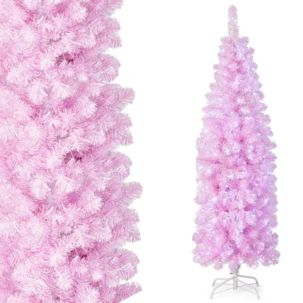180 Cm Hoge Verlichte Kunstkerstboom Scharnierende Vakantieboom Met 475 Takpunten 250 Koelwitte LED-Verlichting Slanke Kerstboom