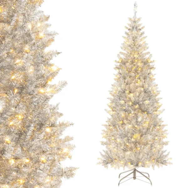 180 Cm Hoge Voorverlichte Kunstkerstboom Van Klatergoud Slanke Kerstboom Met 790 Takpunten 300 Warmwitte LED-Verlichting