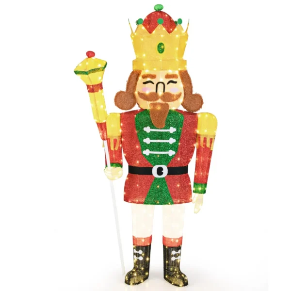 1,80 M Kerstdecoratie Levensgrote Voorverlichte Notenkraker Koning Met 236 Warm Witte LED's Krans Scepter Buiten/Binnen