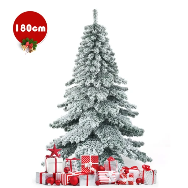 180cm Kunstkerstboom Met Sneeuwvlokken Kerstboom PVC Tips Groen + Wit
