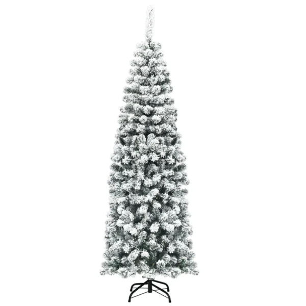 180cm Potlood Kerstboom Met Sneeuw Kunstmatige Dennenboom Met Metalen Standaard Groen + Wit