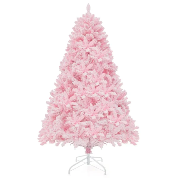 185 Cm Gevlokte Kunstkerstboom Kerstboom Met 808 PVC-Takken 350 LED-Verlichting En 8 Verlichtingsmodi Verlichte Vakantieboom Roze