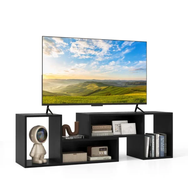 2-Delig TV-Kast Vrije Combinatie Televisietafel Voor TV's Tot 152 Cm Televisiekast Met Open Planken Multifunctioneel TV-Rek-Zwart