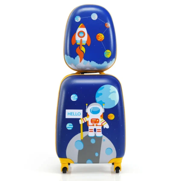 2-Delige Astronaut Pattern Kinderkofferset Rugzak & Koffer 27 X 20 X 43 Cm Donkerblauw