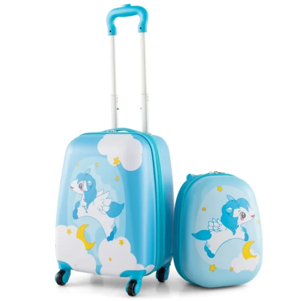 2-Delige Kinderkoffer + Rugzak Kindertrolley Kinderbagage Kinderkofferset Reiskoffer Met Harde Schaal Blauw