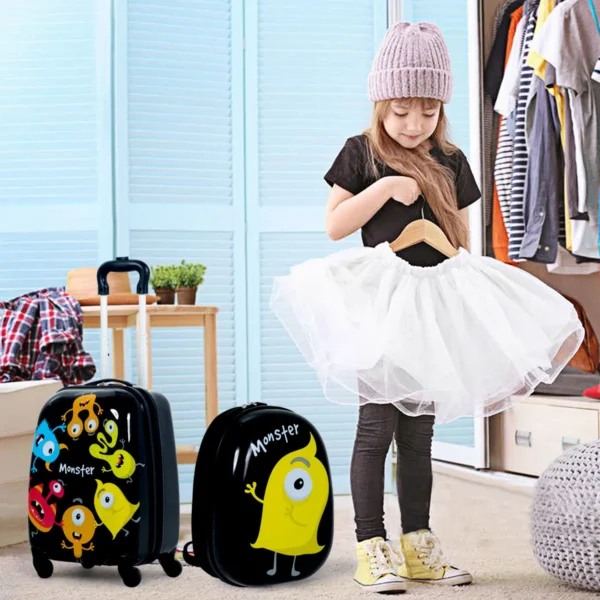 2-Delige Kinderreiskoffer En Rugzak Hardshell Bagage Met Trolley Zwart