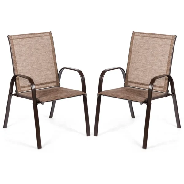 2-Delige Tuinstoelen Bistrostoelen Voor Buiten Met Gebogen Armleuningen Gemakkelijk Drogende Stof Versterkt Metalen Frame Bruin