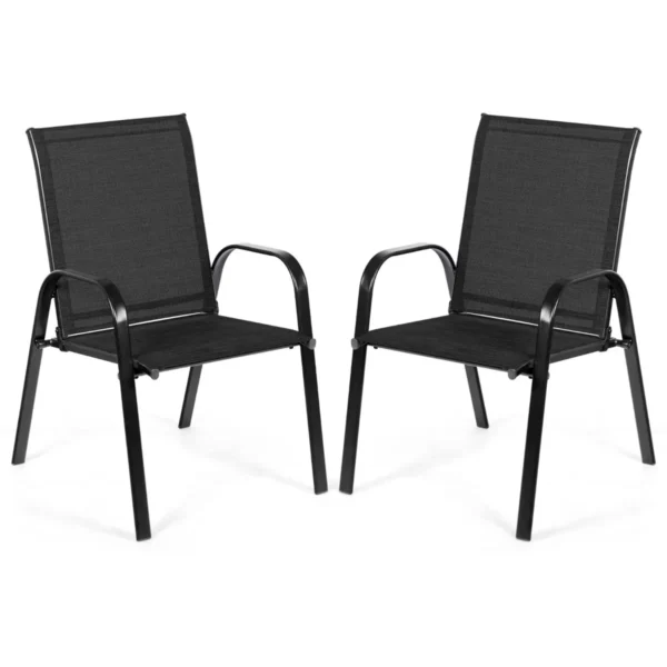 2-Delige Tuinstoelen Bistrostoelen Voor Buiten Met Gebogen Armleuningen Gemakkelijk Drogende Stof Versterkt Metalen Frame Zwart
