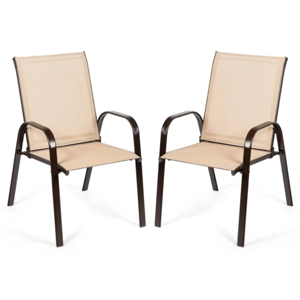 2-Delige Tuinstoelen Gemakkelijk Drogende Stof Versterkt Metalen Frame Zwembad Achtertuin Eenvoudige Montage Beige