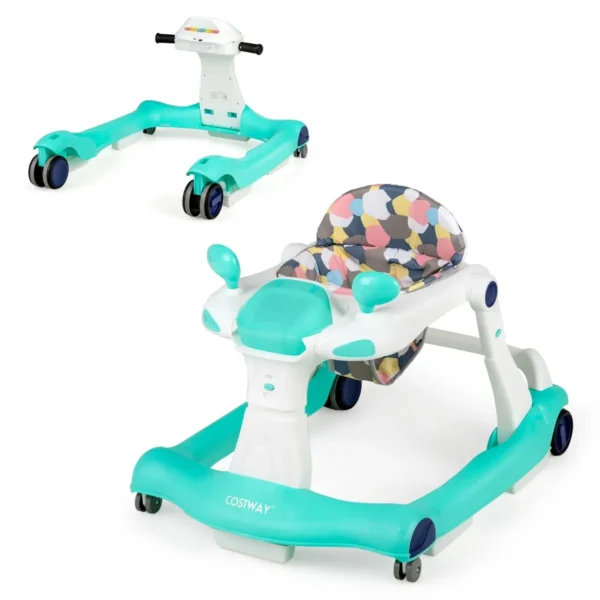 2-in-1 Baby Loopfiets Opvouwbare Loopfiets Met Instelbare Hoogte En Snelheid Muziek Doosje Licht En Comfortabel Zitkussen Groen