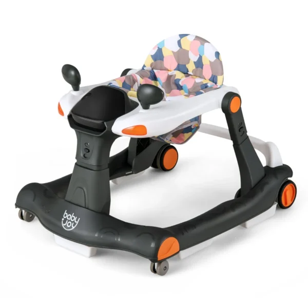 2-in-1 Baby Loopfiets Opvouwbare Loopfiets Met Instelbare Hoogte En Snelheid Muziek Doosje Licht En Comfortabel Zitkussen Zwart + Oranje