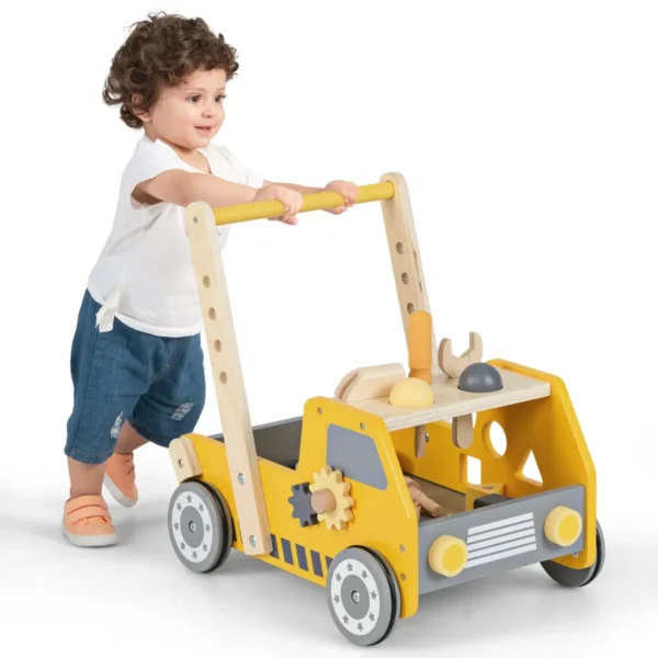 2-In-1 Hout Loopwagen Loophulp Met Multi-Activiteitencentrum En Werkbank Babywalker Loopwagen Voor Kinderen Vanaf 1 Jaar Geel