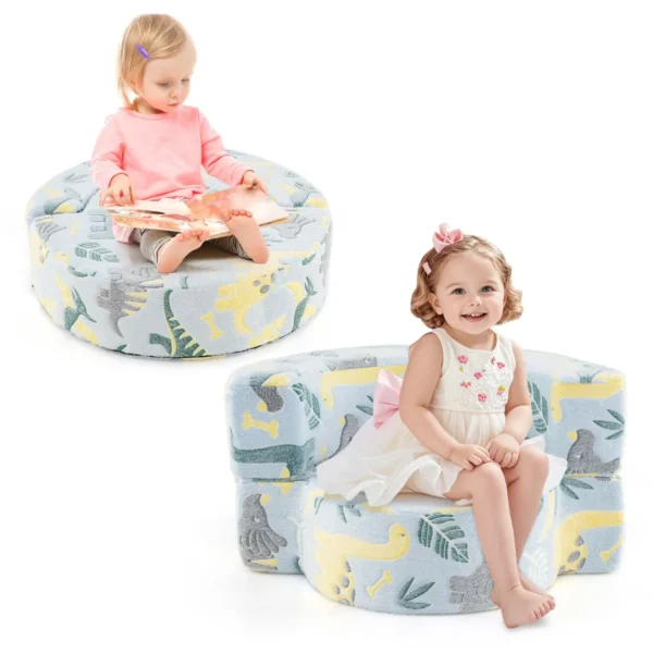 2-In-1 Kinderbank Rond Speelbank Oplichtend In Het Donker Gevoerd Met Afneembare Overtrek Kinderstoel Voor Jongens En Meisjes 3+-Blauw