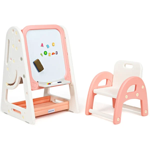 2-in-1 Kinderschildersezel Dubbelzijdig Magnetisch Bord En Kinderboekenstandaard Oranje