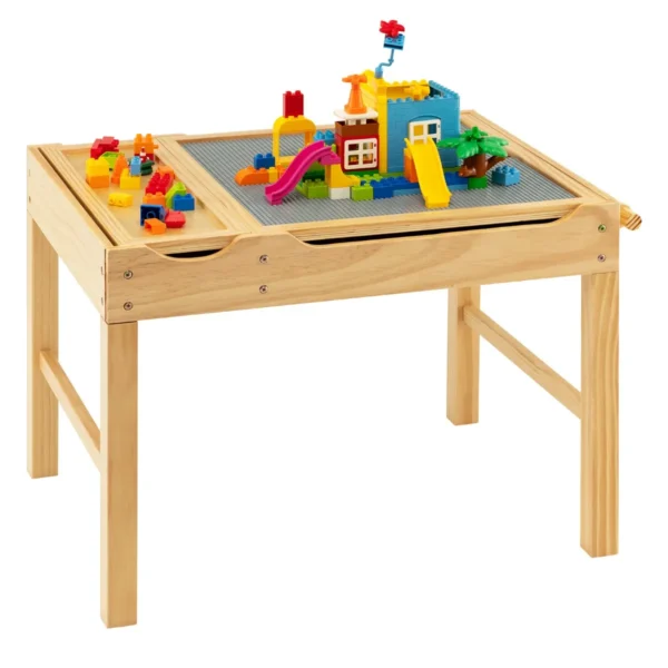 2-In-1 Kindertafel Met Omkeerbaar Tafelblad Speeltafel Van Grenenhout Met Zijstang En Papierrol Activiteitstafel Voor Kinderen 3+ (Natuur)