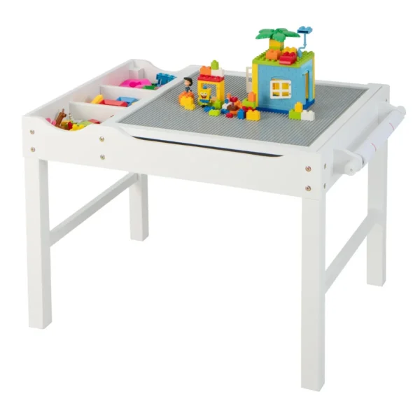 2-In-1 Kindertafel Met Omkeerbaar Tafelblad Speeltafel Van Grenenhout Met Zijstang En Papierrol Activiteitstafel Voor Kinderen 3+ (Wit)