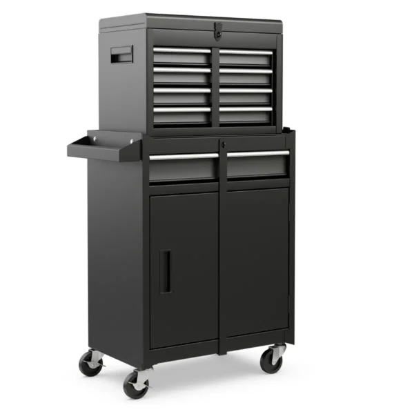 2-In-1 Mobiele Gereedschapswagen Met 8 Schuifladen En Slot En Haken Afneembare Gereedschapskast Metaal Op Wielen (Zwart)