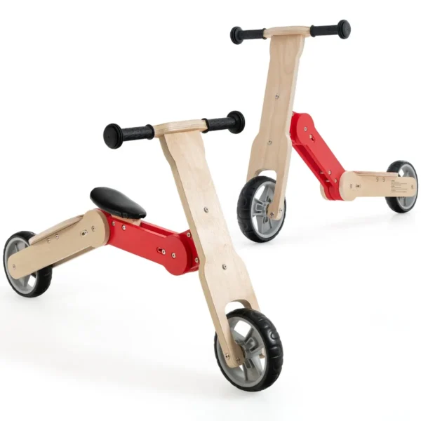 2-In-1 Omkeerbare Kinderstep Loopfiets Met Antislip Stuur En Afneembare Zitting Step Voor Kinderen Vanaf 3 Jaar Rood