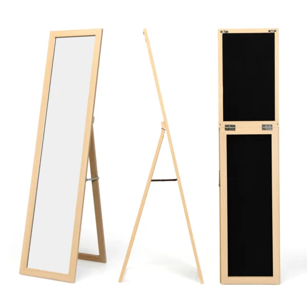 2 In 1 Passpiegel En Wandspiegel Met Houten Frame 37 X 155 Cm Naturel