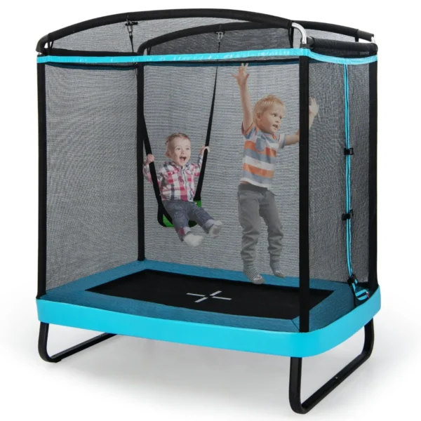 2 In 1 Rechthoekige Kindertrampoline Voor Buiten (190x122cm) Met Afneembare Schommel Tuintrampoline Met Veiligheidsnet