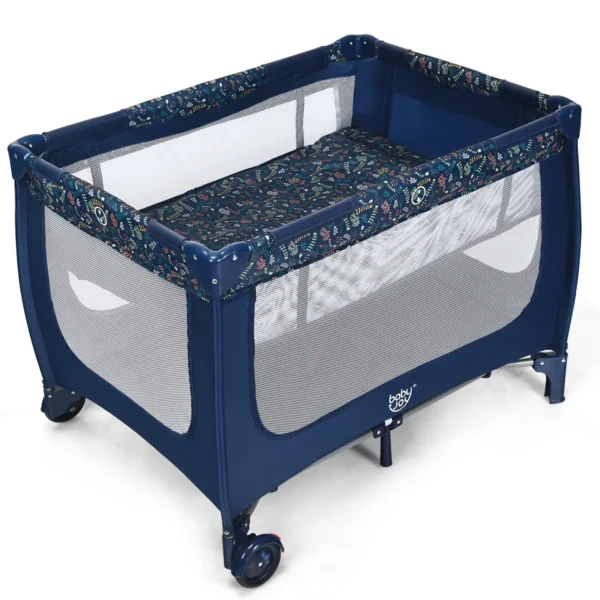  2-In-1 Reisbed & Box Inklapbaar Kinderbed 2 Niveaus Babybed Met Matras En Draagtas Draagbare Kinderbox 120 X 60 Cm (Blauw)