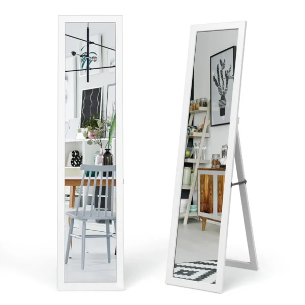 2-in-1 Volledig Ingerichte Vloer Aankleden Spiegel Houten Moderne Eenvoud Wandgemonteerde Spiegel Wit