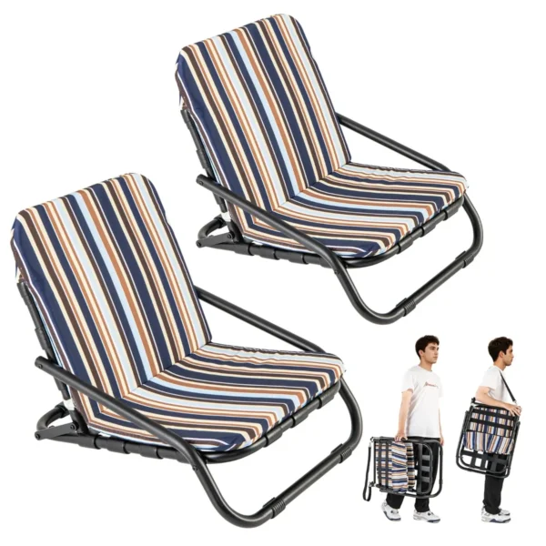 2-Pack Opvouwbare Strandstoelen Voor Volwassenen Draagbare Campingstoelen Met Kussens Sneldrogend Katoen En Aluminium